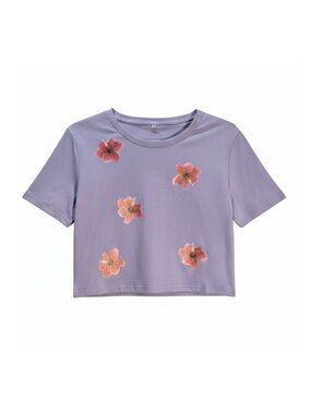 NWOT | Lavender Hibiscus Floral Graphic Print Short Sleeve Crop Top Tee | Small